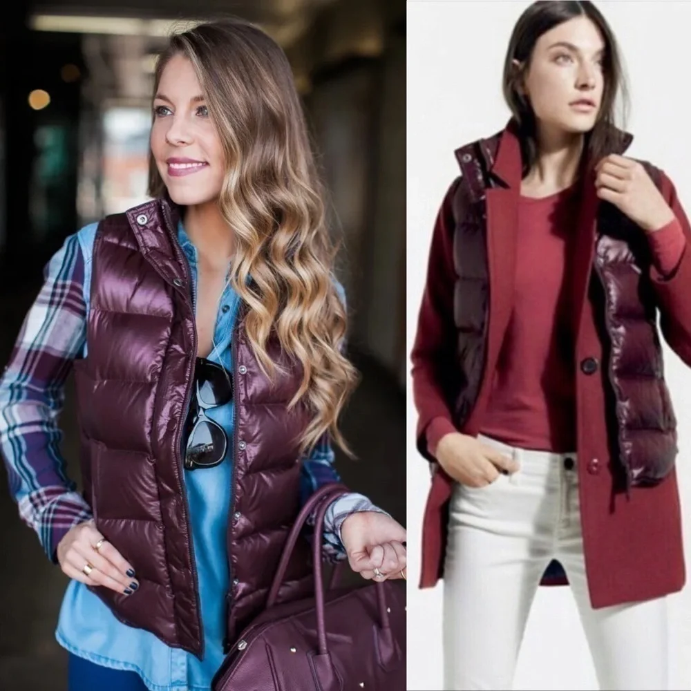 J. Crew Puffer Vest Shiny Maroon Cranberry XS